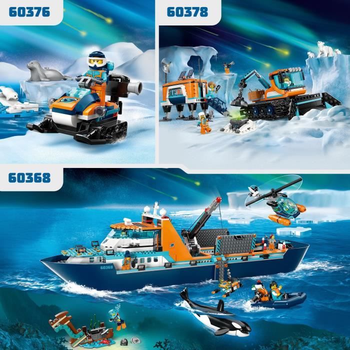 LEGO City 60376 La Motoneige d’Exploration Arctique Jouet avec Figurines de Phoques et Véhicules