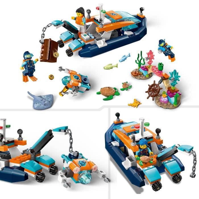 LEGO City 60377 Le Bateau d’Exploration Sous-Marine Jouet avec Figurines Animaux Marins