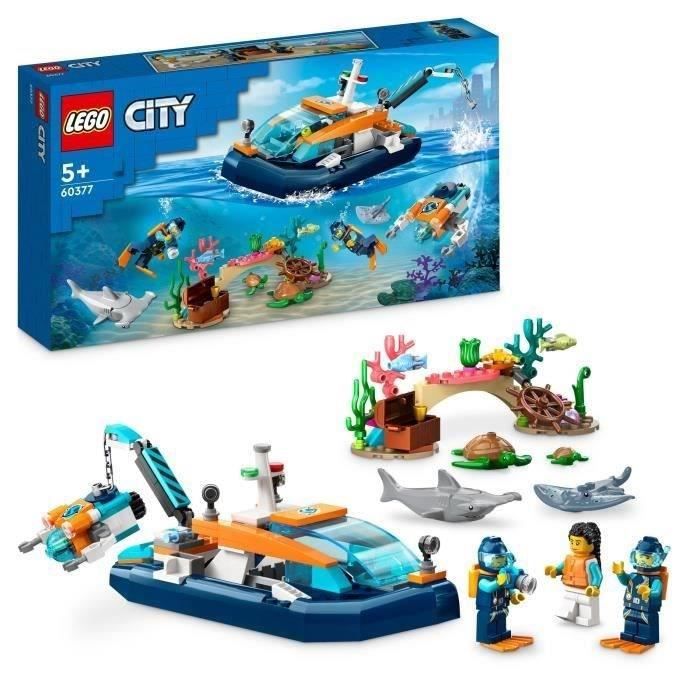 LEGO City 60377 Le Bateau d’Exploration Sous-Marine Jouet avec Figurines Animaux Marins