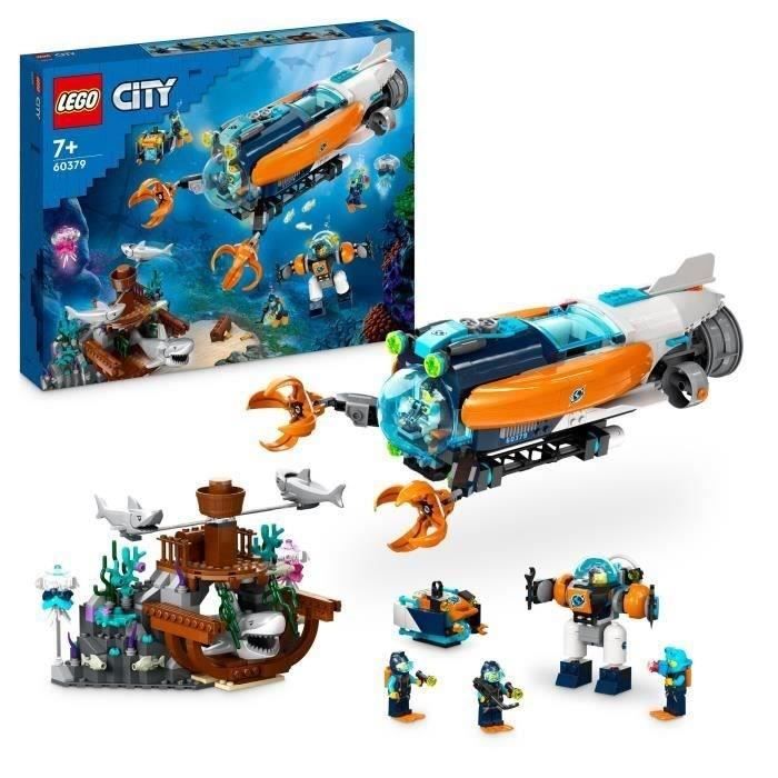 LEGO City 60379 Le Sous-Marin d’Exploration en Eaux Profondes Jouet avec Plongeur et Requin