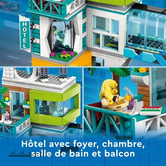 LEGO City 60380 Le Centre-Ville Jouet de Maquettes avec Salon de Coiffure Vétérinaire et Hôtel