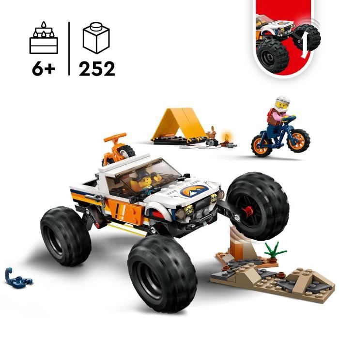 LEGO City 60387 Les Aventures du 4x4 Tout-Terrain Jouet Monster Truck Jeu Camping