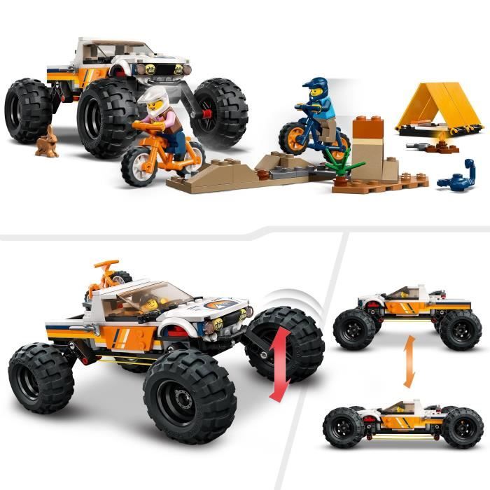 LEGO City 60387 Les Aventures du 4x4 Tout-Terrain Jouet Monster Truck Jeu Camping