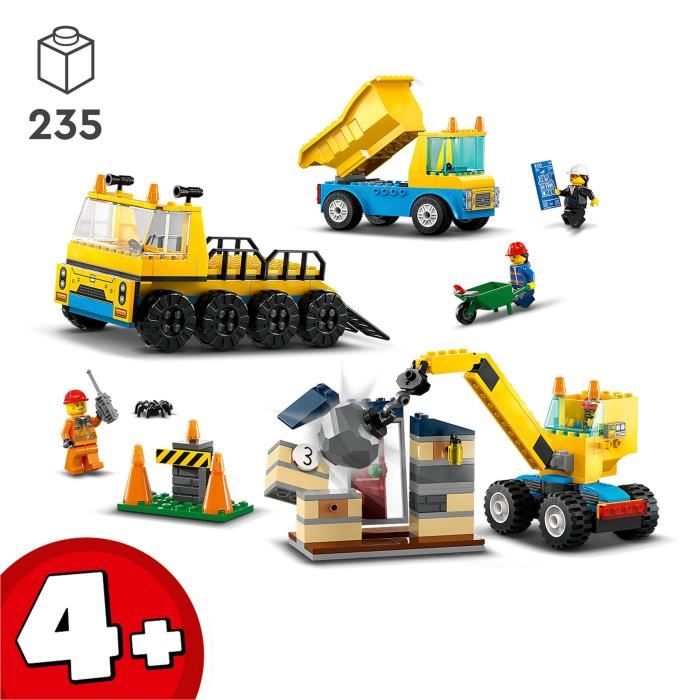 LEGO City 60391 Les Camions de Chantier et la Grue a Boule de Démolition Jouet de Engin de Construction