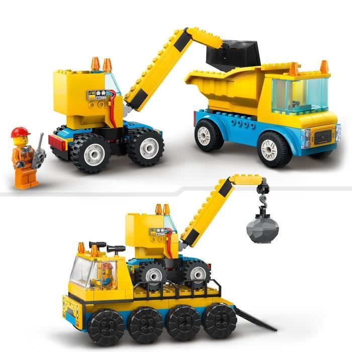 LEGO City 60391 Les Camions de Chantier et la Grue a Boule de Démolition Jouet de Engin de Construction