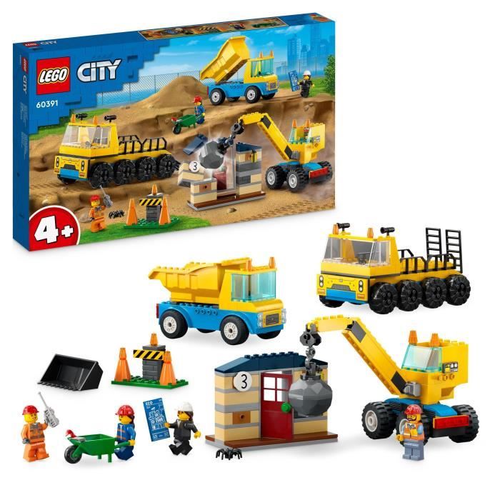 LEGO City 60391 Les Camions de Chantier et la Grue a Boule de Démolition Jouet de Engin de Construction