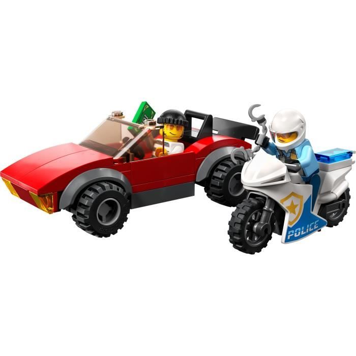 LEGO City 60392 La Course-Poursuite de la Moto de Police Jouet Voiture de Course et 2 Policiers