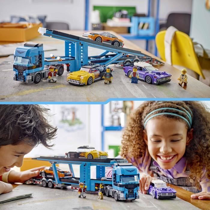 Camion de transport LEGO City avec véhicules et figurines pour enfants