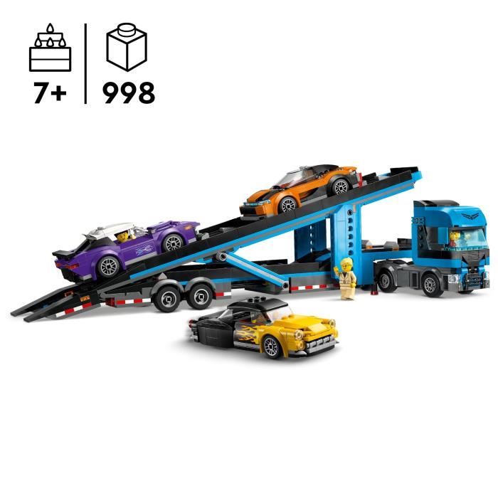 Camion de transport LEGO City 60408 avec voitures de sport et minifigurine