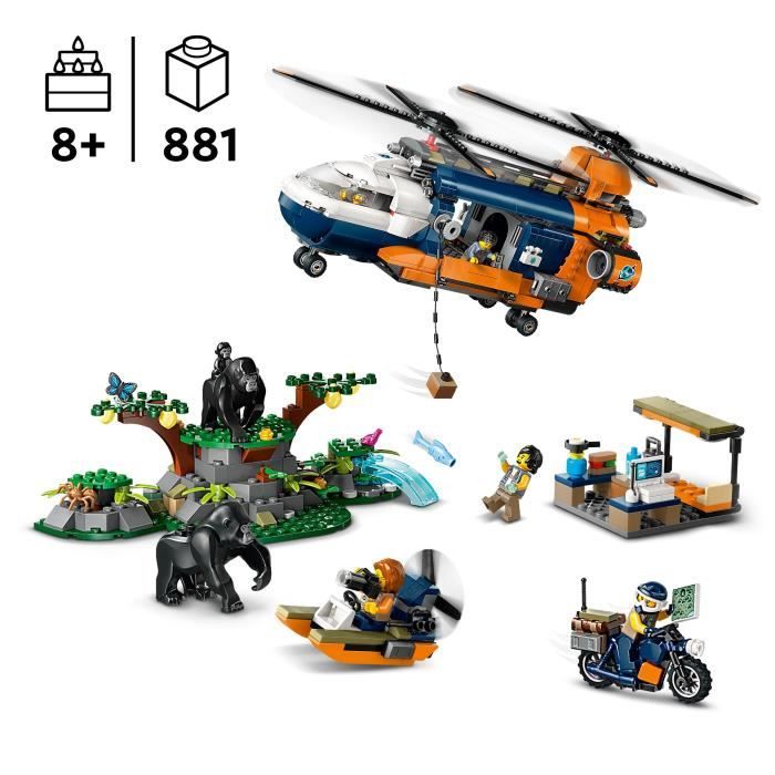 LEGO City 60437 L’hélicoptere de l’explorateur de la jungle au camp de base des 8 ans