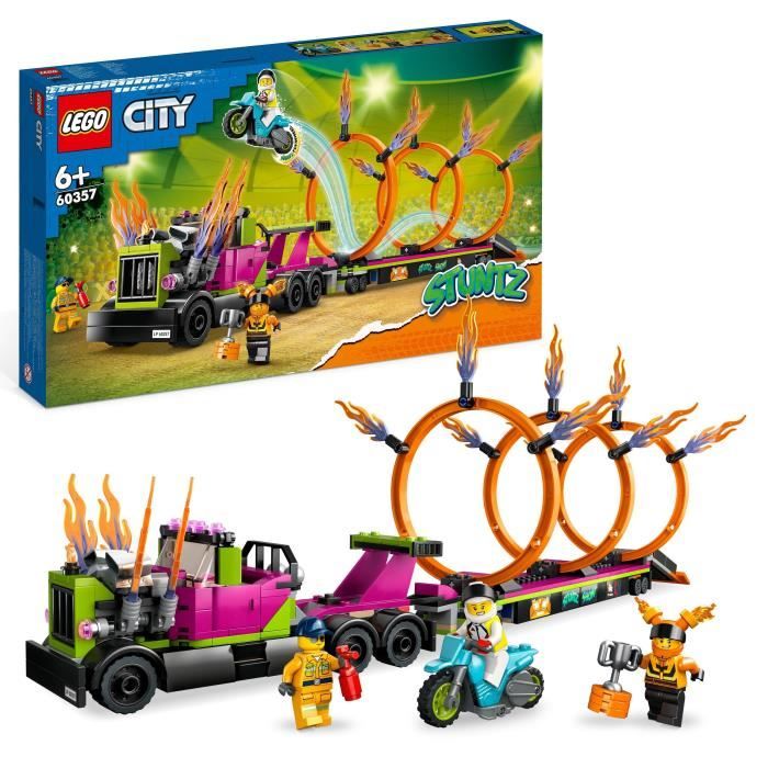 LEGO City Stuntz 60357 Le Défi de Cascade: les Cercles de Feu Jouet Moto avec Camion