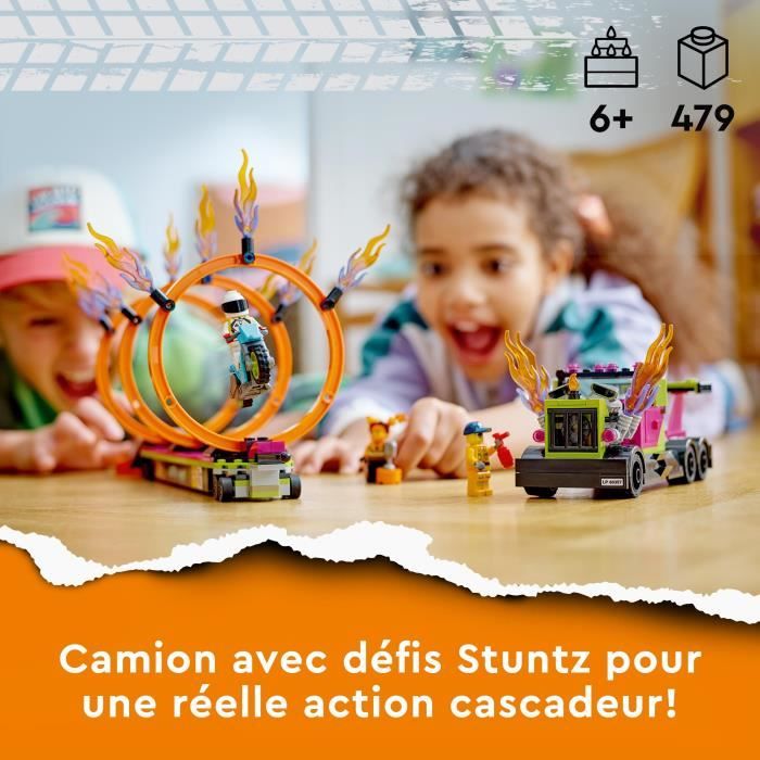 LEGO City Stuntz 60357 Le Défi de Cascade: les Cercles de Feu Jouet Moto avec Camion