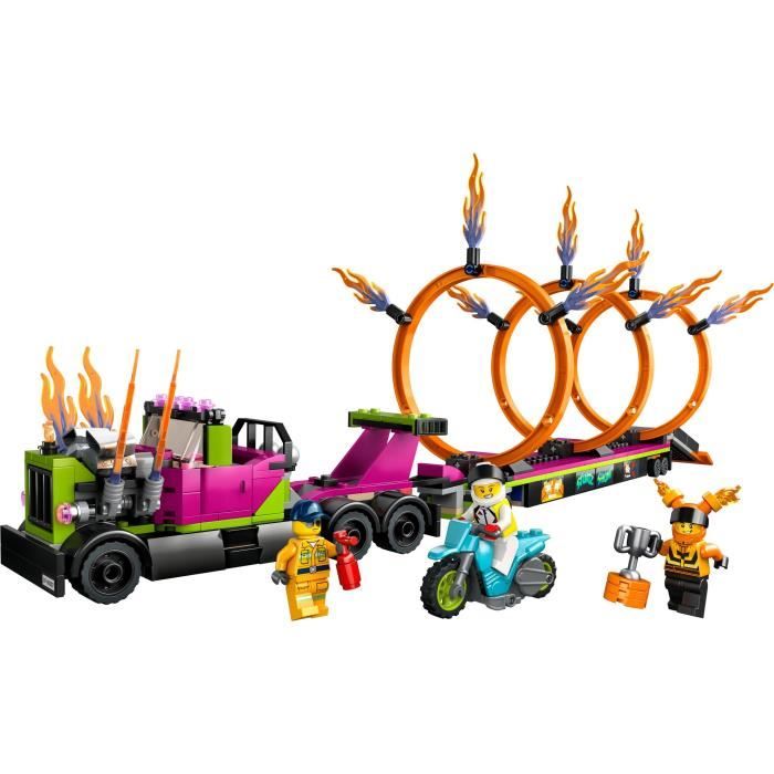 LEGO City Stuntz 60357 Le Défi de Cascade: les Cercles de Feu Jouet Moto avec Camion