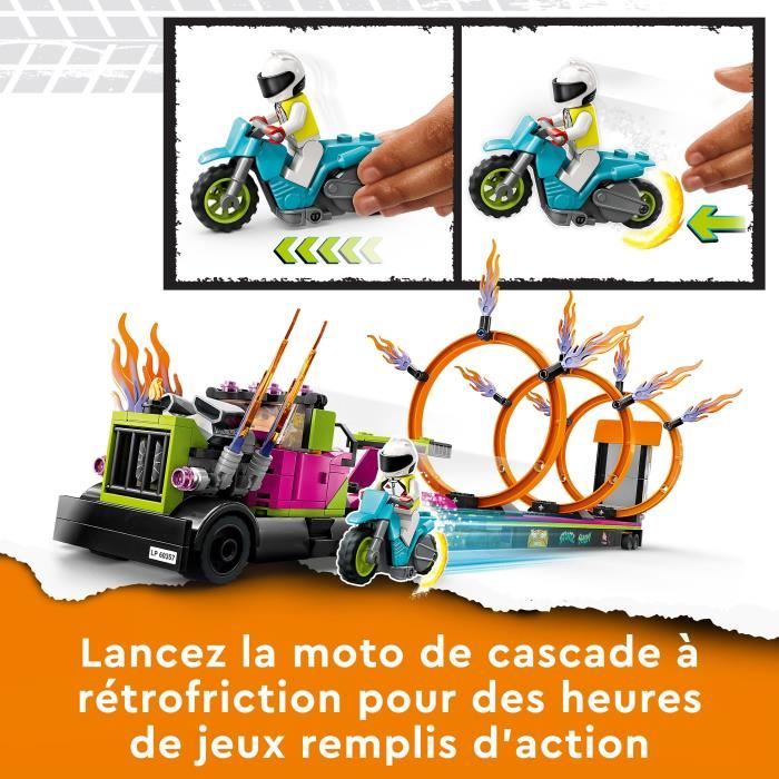 LEGO City Stuntz 60357 Le Défi de Cascade: les Cercles de Feu Jouet Moto avec Camion