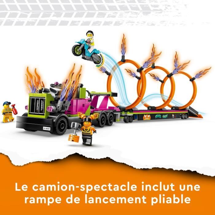 LEGO City Stuntz 60357 Le Défi de Cascade: les Cercles de Feu Jouet Moto avec Camion