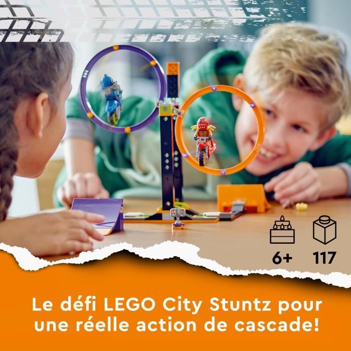 LEGO City Stuntz 60360 Le Défi de Cascade: les Cercles Rotatifs Jouet Moto pour 1 ou 2 Joueurs