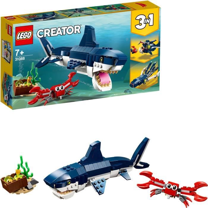 LEGO Creator 3-en-1 31088 Les Créatures Sous-Marines Figurines Animaux Marins Requin Crabe