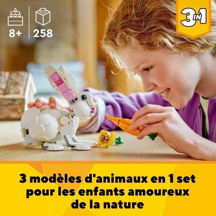 LEGO Creator 3-en-1 31133 Le Lapin Blanc avec des Figurines Animaux Poissons Phoques et Perroquets