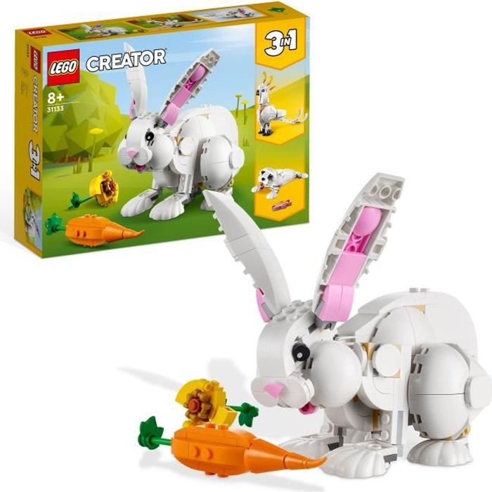 LEGO Creator 3-en-1 31133 Le Lapin Blanc avec des Figurines Animaux Poissons Phoques et Perroquets