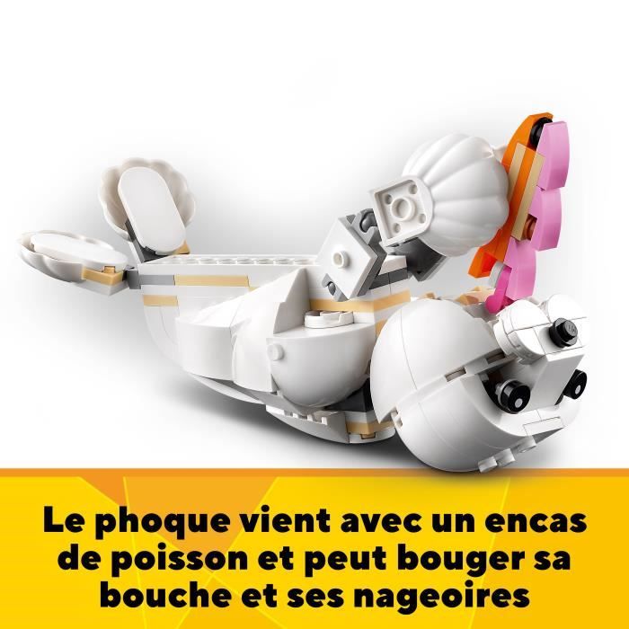 LEGO Creator 3-en-1 31133 Le Lapin Blanc avec des Figurines Animaux Poissons Phoques et Perroquets