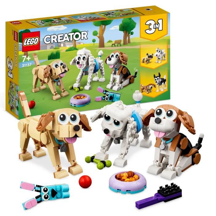 LEGO Creator 3-en-1 31137 Adorables Chiens Figurines de Teckel Carlin Caniche Enfants Des 7 Ans