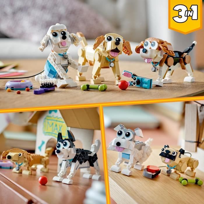 LEGO Creator 3-en-1 31137 Adorables Chiens Figurines de Teckel Carlin Caniche Enfants Des 7 Ans