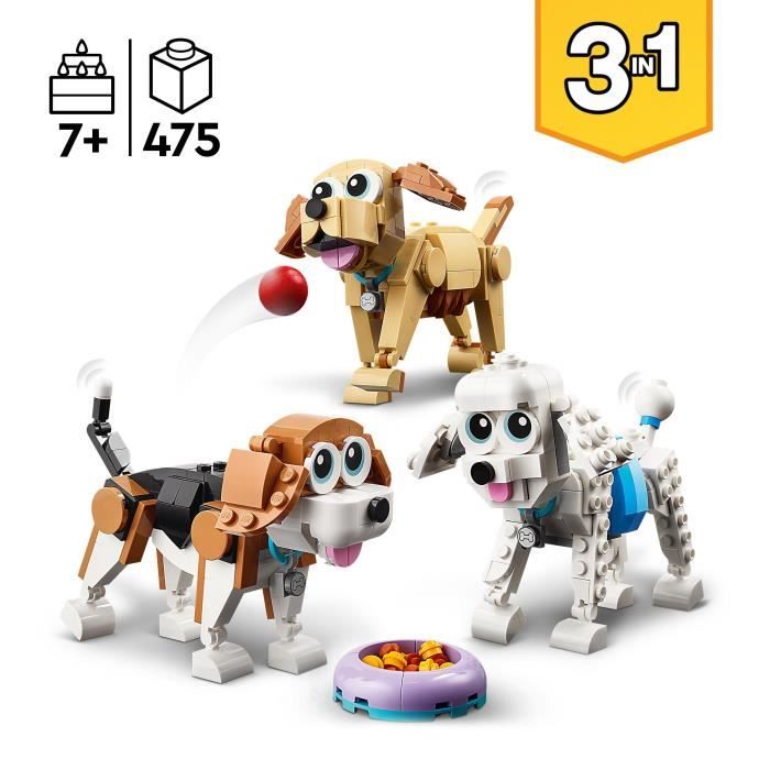 LEGO Creator 3-en-1 31137 Adorables Chiens Figurines de Teckel Carlin Caniche Enfants Des 7 Ans