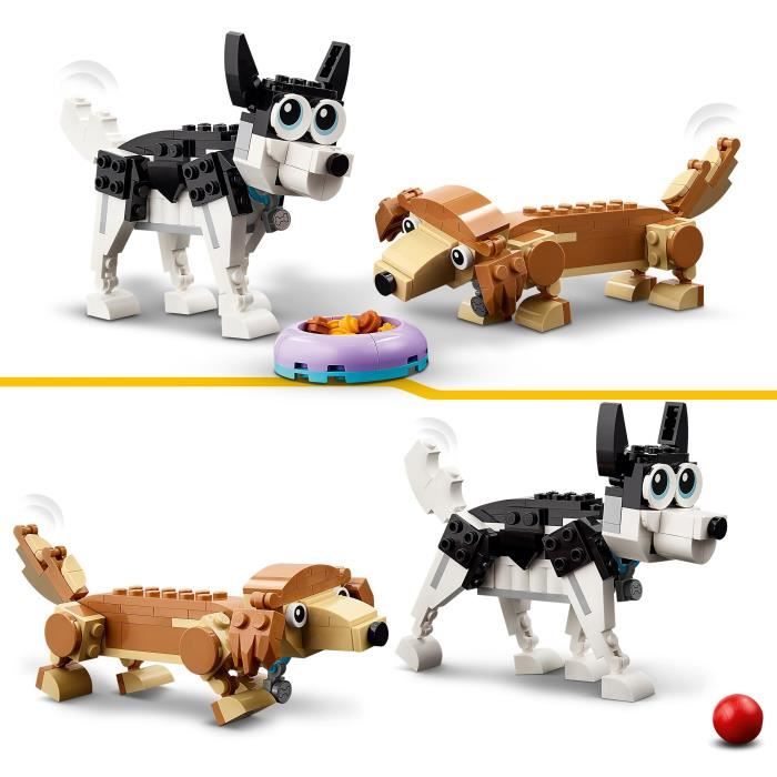 LEGO Creator 3-en-1 31137 Adorables Chiens Figurines de Teckel Carlin Caniche Enfants Des 7 Ans