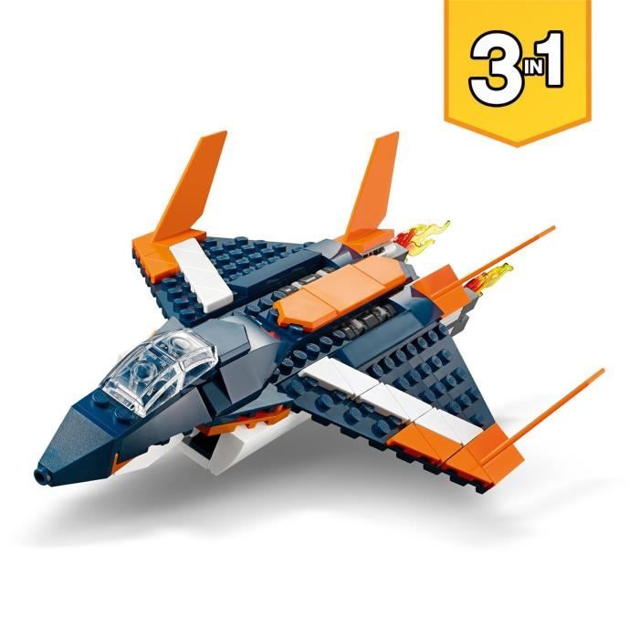 LEGO Creator 31126 L’Avion Supersonique Jouet 3 en 1 Hélicoptere Bateau Avion