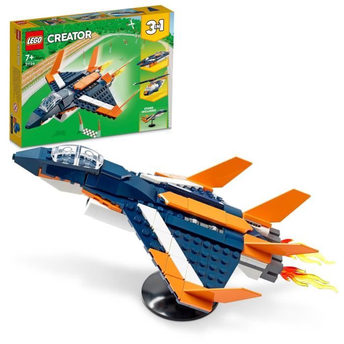 LEGO Creator 31126 L’Avion Supersonique Jouet 3 en 1 Hélicoptere Bateau Avion