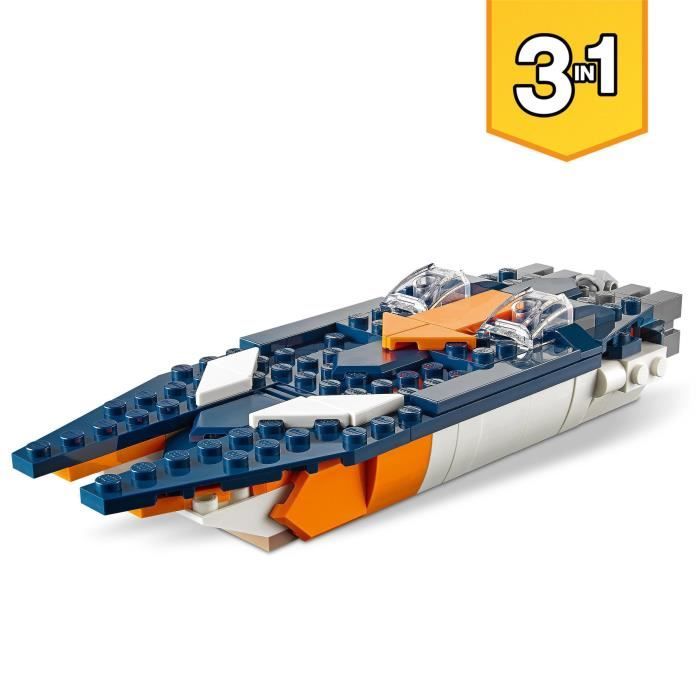 LEGO Creator 31126 L’Avion Supersonique Jouet 3 en 1 Hélicoptere Bateau Avion