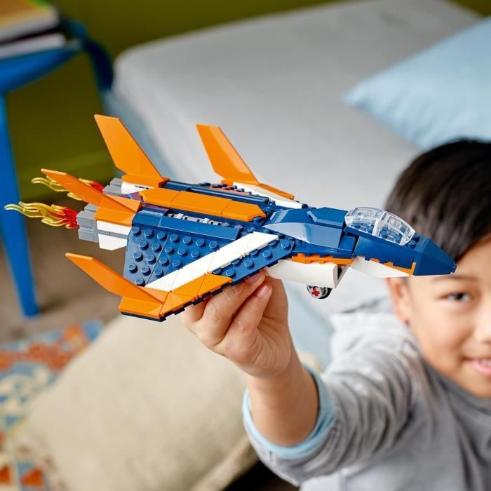 LEGO Creator 31126 L’Avion Supersonique Jouet 3 en 1 Hélicoptere Bateau Avion