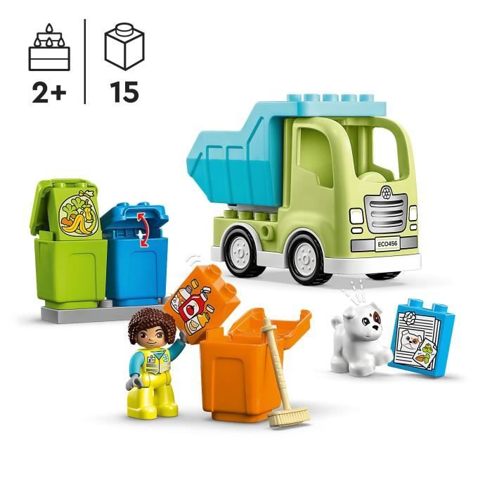 LEGO DUPLO 10987 Le Camion de Recyclage Jouets Éducatifs et de Tri de Couleurs Enfants 2 Ans