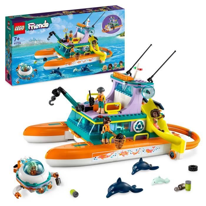 LEGO Friends 41734 Le Bateau de Sauvetage en Mer Jouet avec Figurines de Dauphins et Sous-Marin