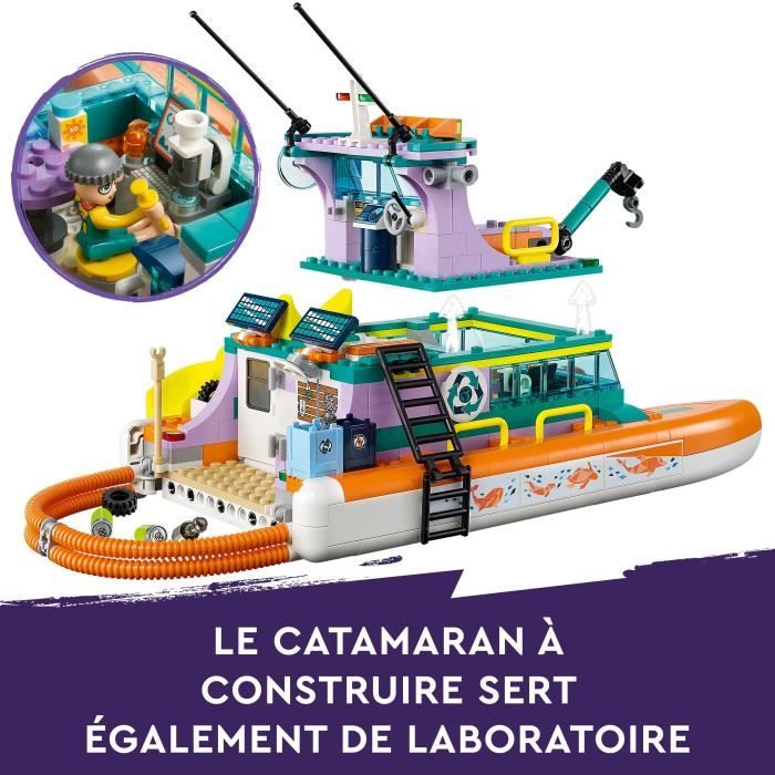 LEGO Friends 41734 Le Bateau de Sauvetage en Mer Jouet avec Figurines de Dauphins et Sous-Marin