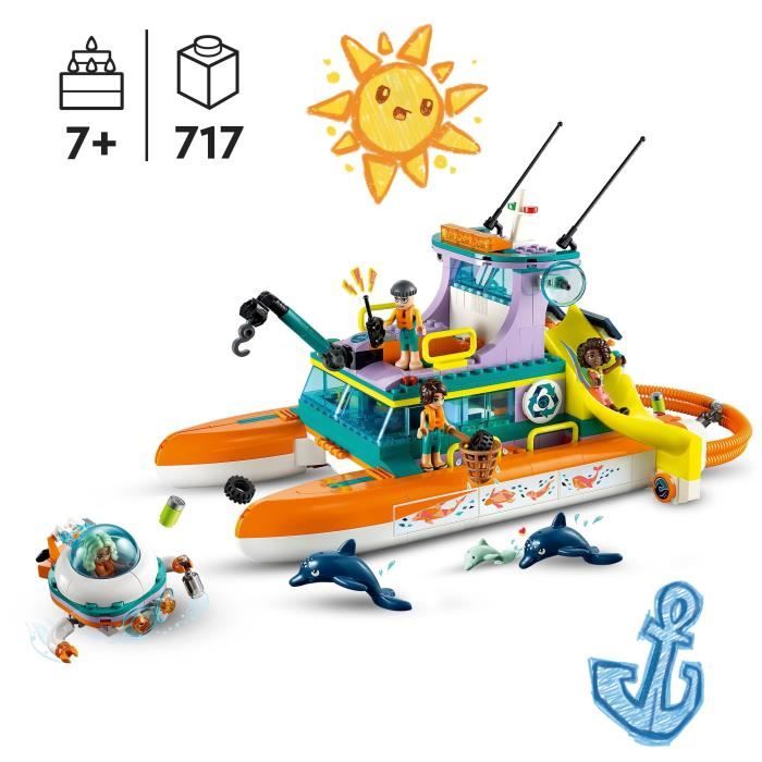 LEGO Friends 41734 Le Bateau de Sauvetage en Mer Jouet avec Figurines de Dauphins et Sous-Marin