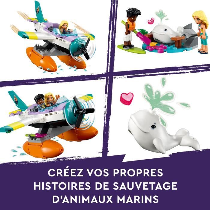 LEGO Friends 41752 L’Hydravion de Secours en Mer Jouet Avion avec Figurine Baleine et Mini-Poupées