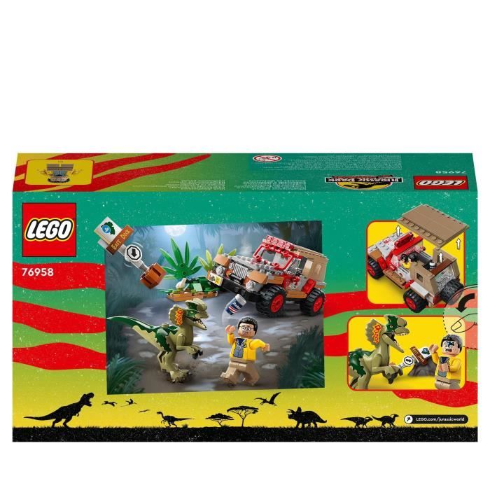 LEGO Jurassic Park 76958 L’Embuscade du Dilophosaure Jouet de Dinosaure avec Voiture Jeep