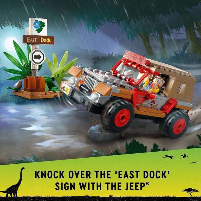 LEGO Jurassic Park 76958 L’Embuscade du Dilophosaure Jouet de Dinosaure avec Voiture Jeep