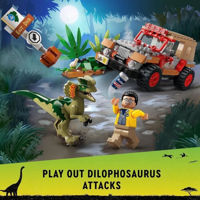 LEGO Jurassic Park 76958 L’Embuscade du Dilophosaure Jouet de Dinosaure avec Voiture Jeep