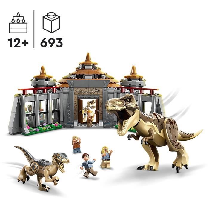 LEGO Jurassic Park 76961 avec le T. Rex, Vélociraptor et l’entrée du centre des visiteurs