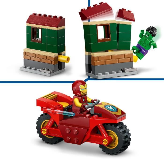 LEGO Marvel 76287 Iron Man avec une Moto et Hulk Set Avengers avec Minifigurines