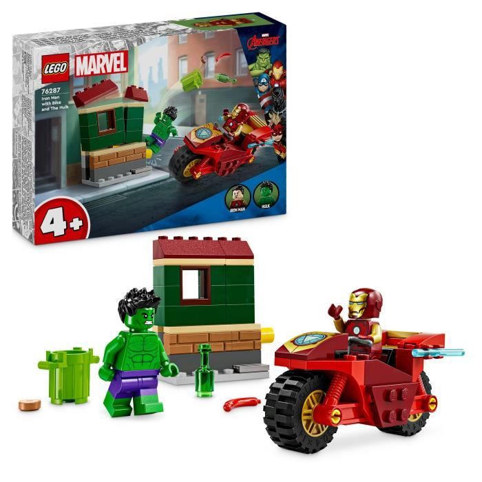 LEGO Marvel 76287 Iron Man avec une Moto et Hulk Set Avengers avec Minifigurines