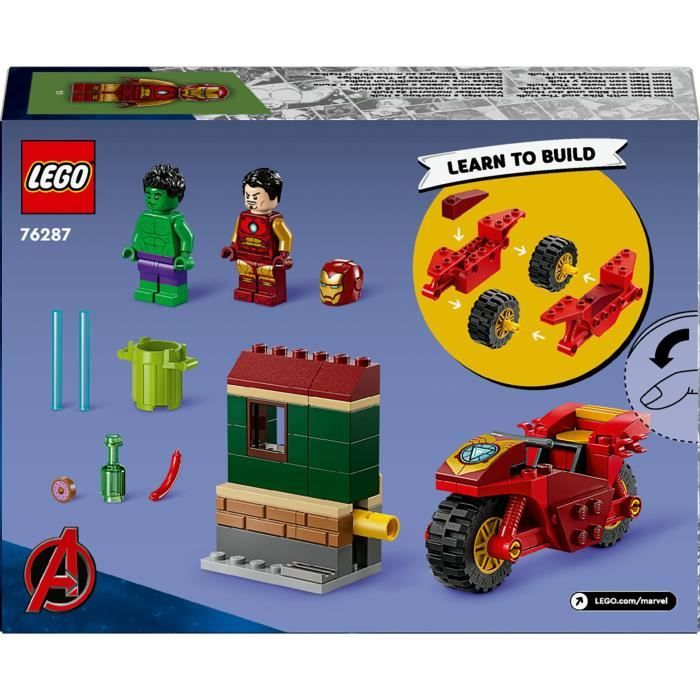 LEGO Marvel 76287 Iron Man avec une Moto et Hulk Set Avengers avec Minifigurines