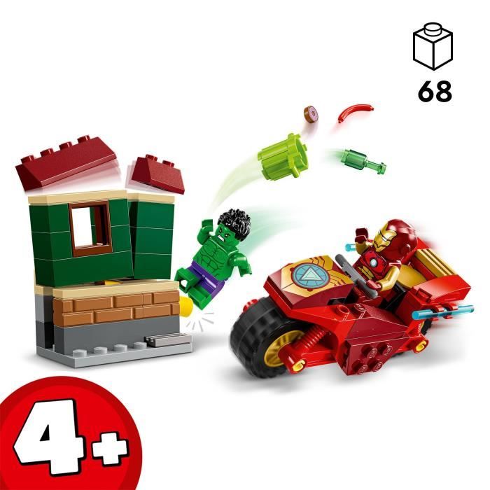 LEGO Marvel 76287 Iron Man avec une Moto et Hulk Set Avengers avec Minifigurines