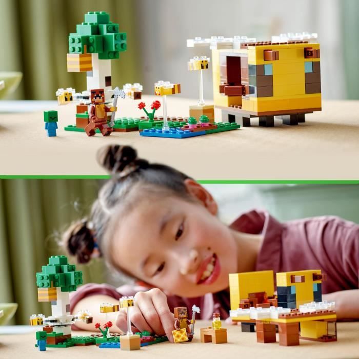 LEGO Minecraft 21241 La Cabane Abeille Jouet Ferme avec Maison Zombie et Figurines Animaux