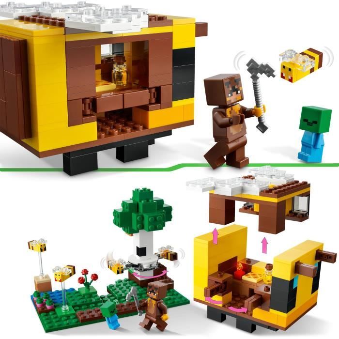 LEGO Minecraft 21241 La Cabane Abeille Jouet Ferme avec Maison Zombie et Figurines Animaux