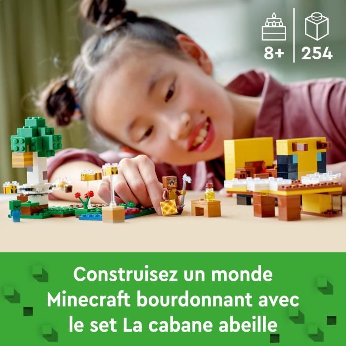 LEGO Minecraft 21241 La Cabane Abeille Jouet Ferme avec Maison Zombie et Figurines Animaux