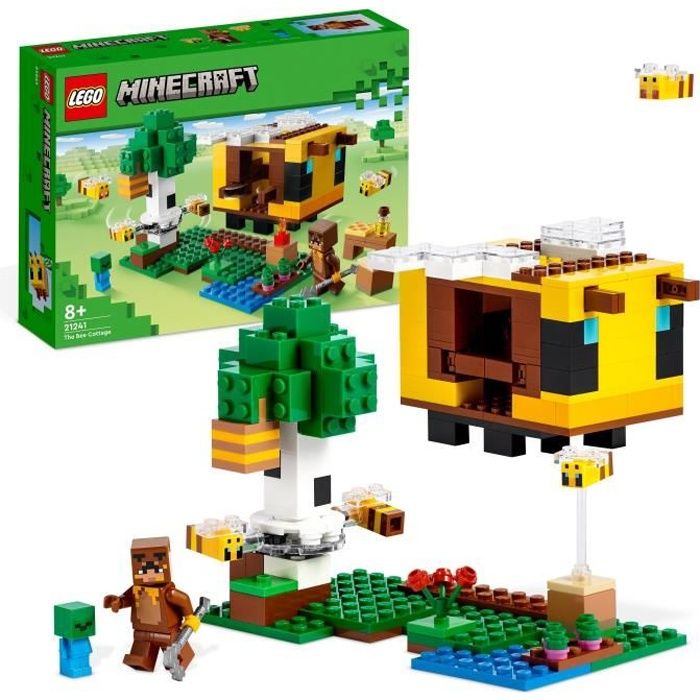 LEGO Minecraft 21241 La Cabane Abeille Jouet Ferme avec Maison Zombie et Figurines Animaux