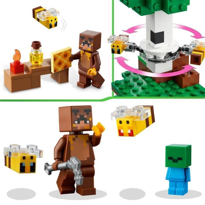 LEGO Minecraft 21241 La Cabane Abeille Jouet Ferme avec Maison Zombie et Figurines Animaux